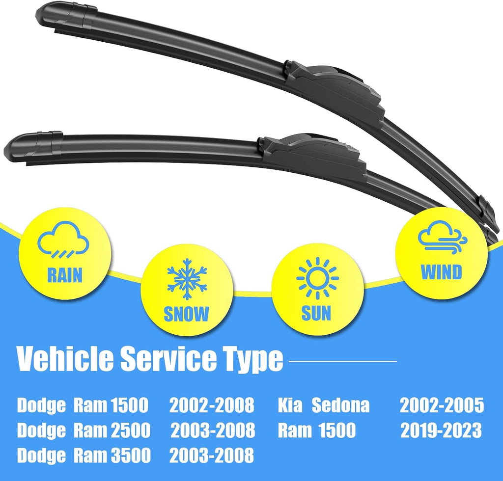 24"+24" Silicone Wiper Blades Replacement For Dodge Ram 1500 2002-2008 Ram 2500 2003-2008 Ram 3500 2003-2008 Ram 1500