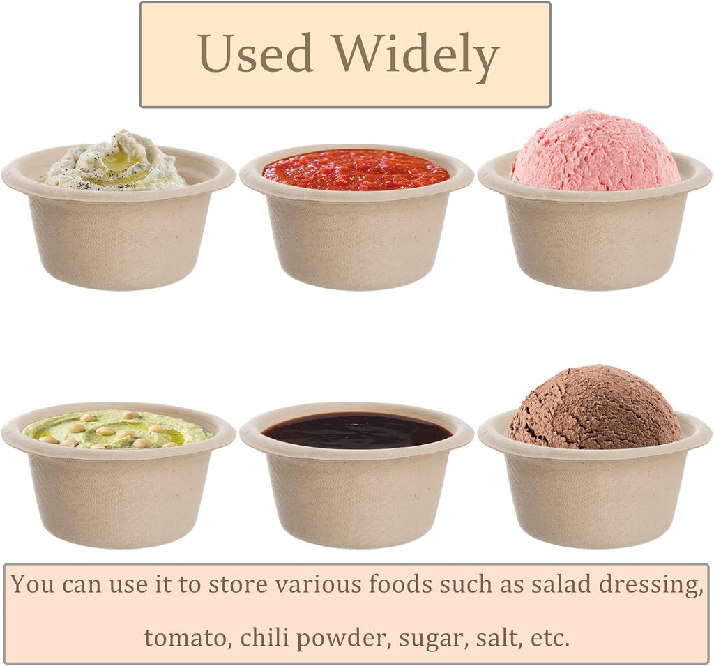 200 Pack 2 oz Natural Bagasse Fiber Cups with Lids, 2.3'' x 1.1''(H) x 1.6'' Paper Tasting Cups Disposable Sample