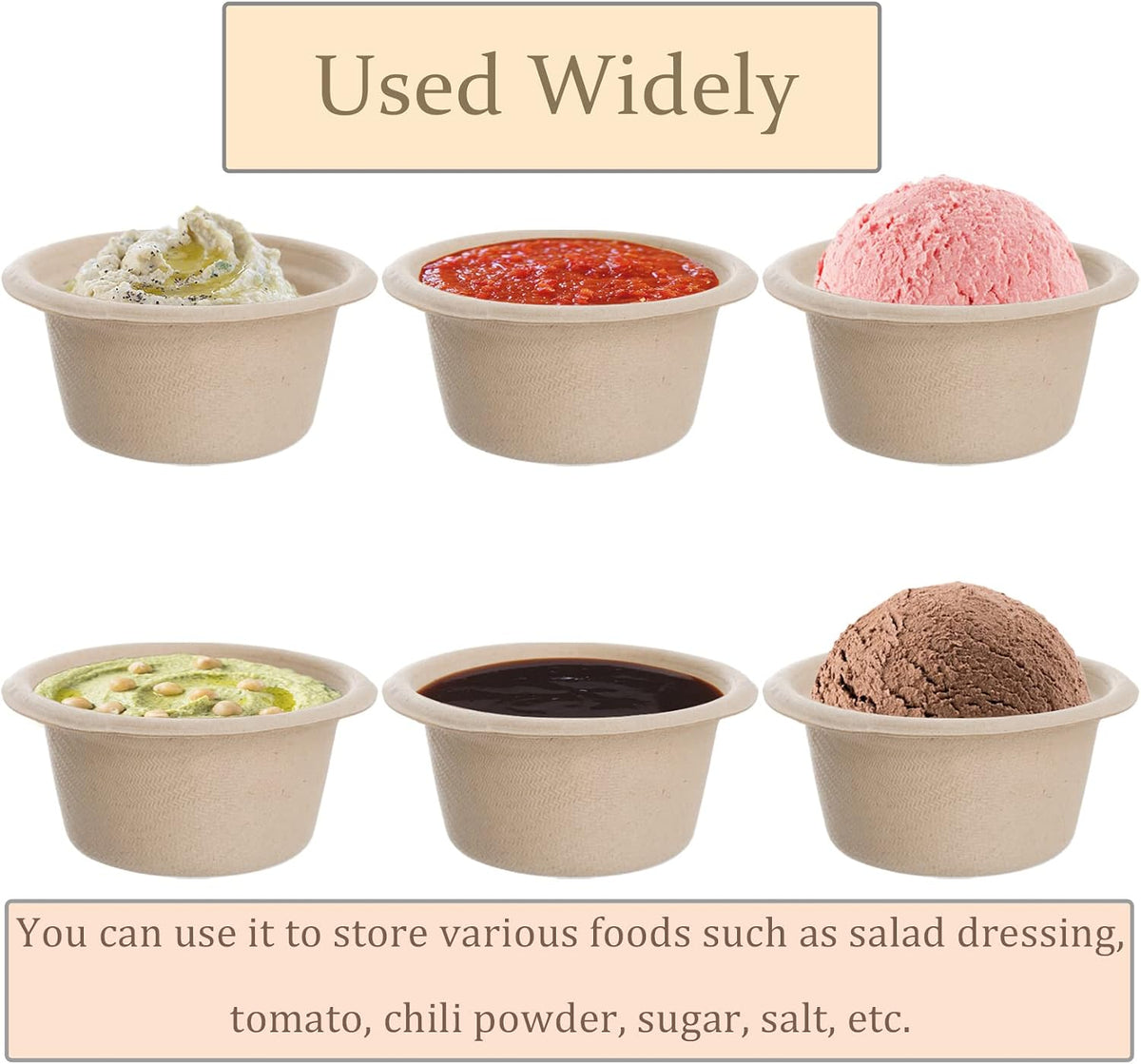 200 Pack 2 oz Natural Bagasse Fiber Cups with Lids, 2.3'' x 1.1''(H) x 1.6'' Paper Tasting Cups Disposable Sample