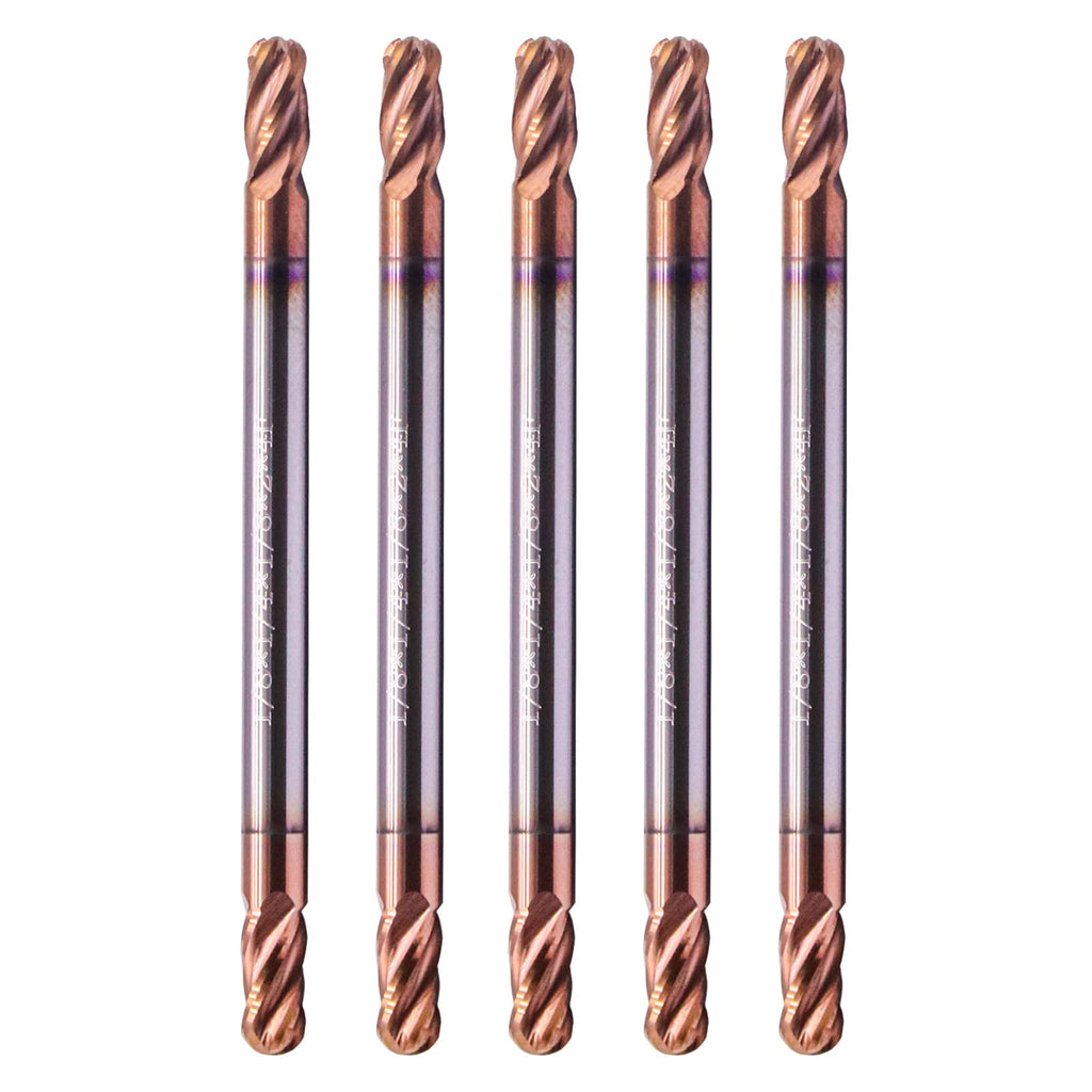 5Pcs 1/8" 4 Flute Double End Solid Carbide Ball Nose End Mill, TiSiN Coated