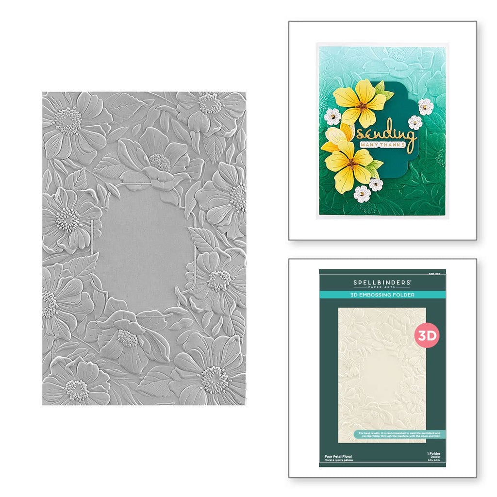3D Embossing Folder 5.5"x8.5" - Four Petal Floral