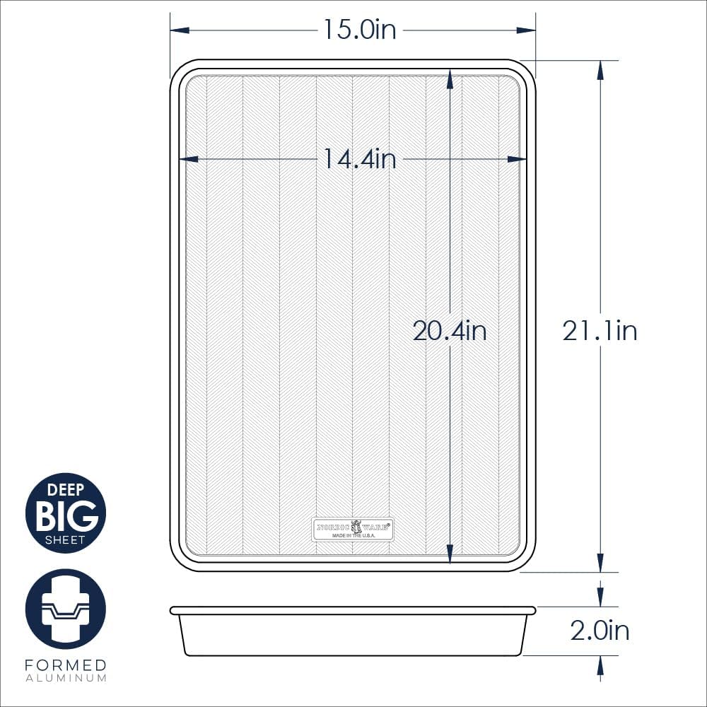 Prism 21x15 inch Extra Large Baking Pan, XL Capacity, Textured Natural Aluminum For Roasting Baking Broiling