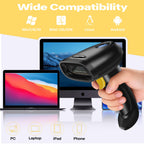 Bluetooth 1D&2D Barcode Scanner, 3-in-1 Bluetooth & USB Wired & 2.4G Wireless QR Barcode Reader, PDF417 Data Matrix