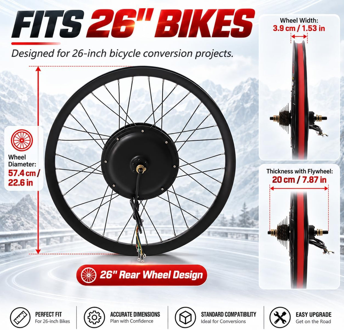 26 Inch Ebike Conversion Kit 72V 2000W Rear Hub Motor Kit