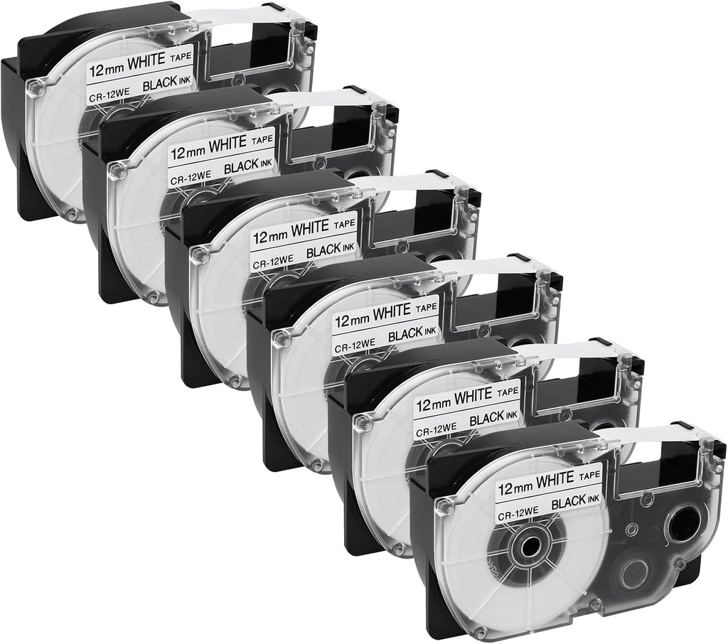 Replacement for Casio XR-12WE 12mm (1/2") Black on White Label Maker Tape | Compatible with Casio EZ Label Printers
