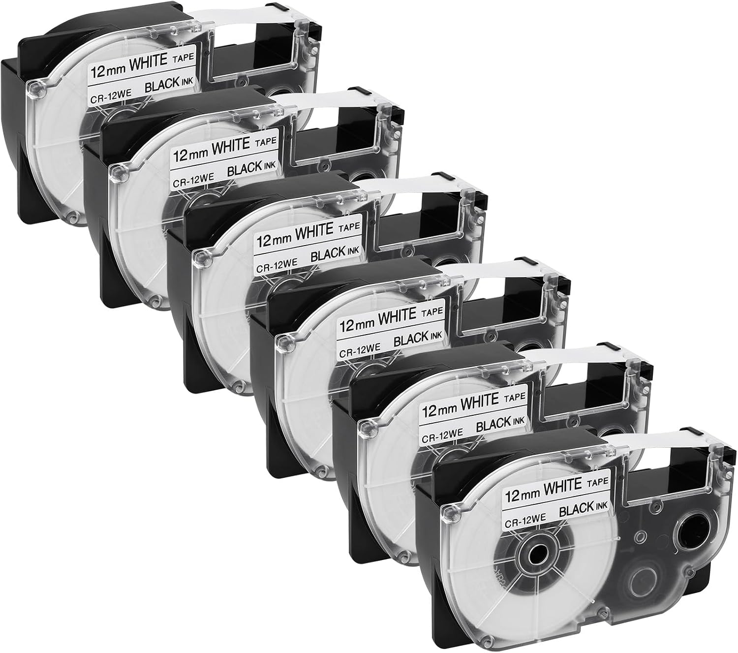 Replacement for Casio XR-12WE 12mm (1/2") Black on White Label Maker Tape | Compatible with Casio EZ Label Printers