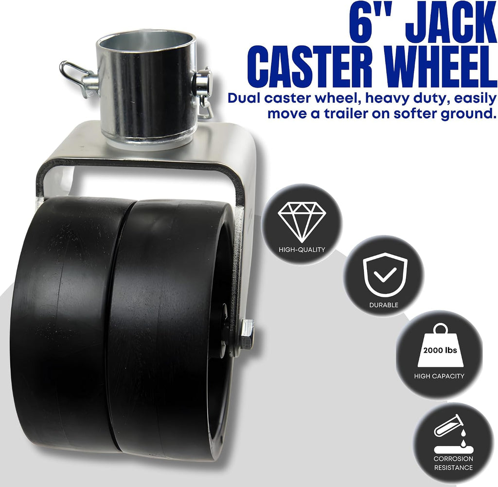 6" Trailer Tongue Jack Double Caster Wheel 2000lbs Capacity, with Pin, Swirl Jack, Dual