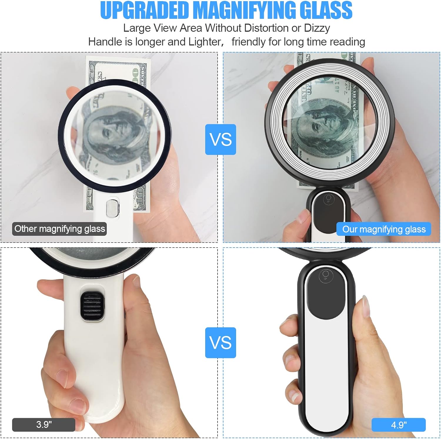 Rechargeable Magnifying Glass with Light, 30X 4.7IN Handheld Large Lightweight Lighted Magnify Len 21 LED 3 Modes