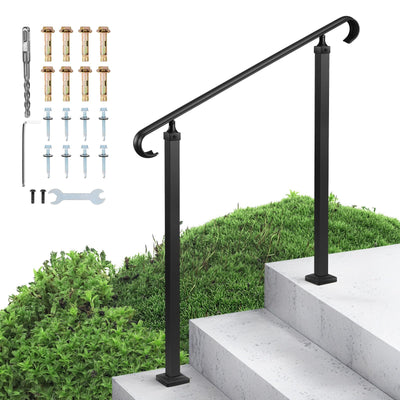 Handrails for Outdoor Steps, 2-3 Step Adjustable Height, Carbon Steel Transitional Handrail with Installation Kit