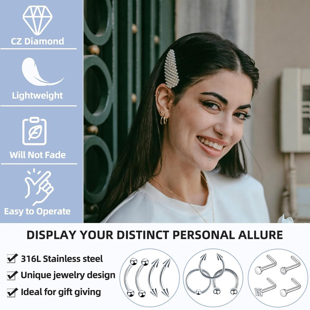 80PCS Nose Piercing Kit: Stainless Steel Body Piercing Jewelry with 12G, 14G, 16G, 20G Needles for Ear, Nose, Lip