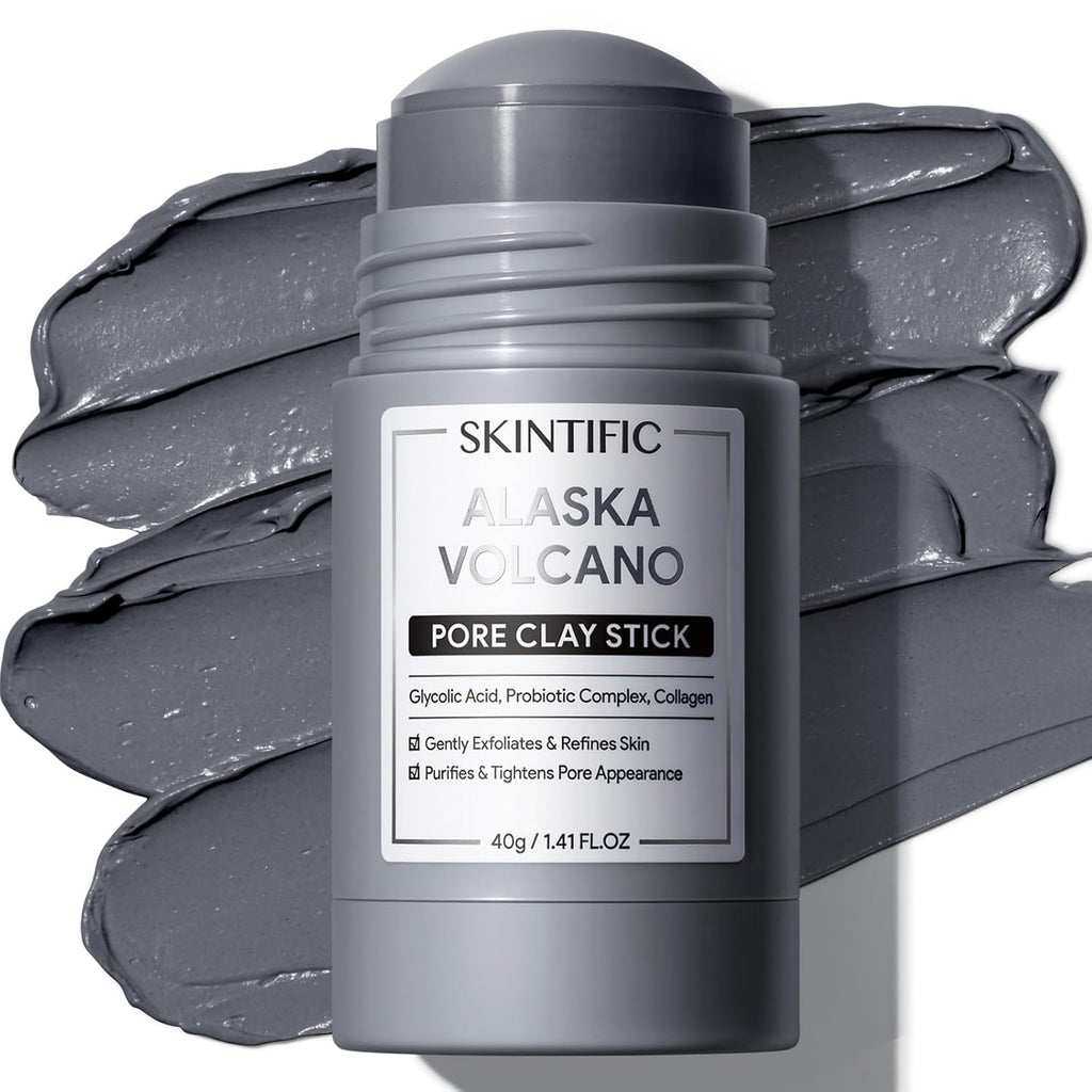 Deep Pore Cleansing Blackhead Remover Face Mask Stick, Mud Mask with Natural Alaska Volcano Clay, Gentle Exfoliating