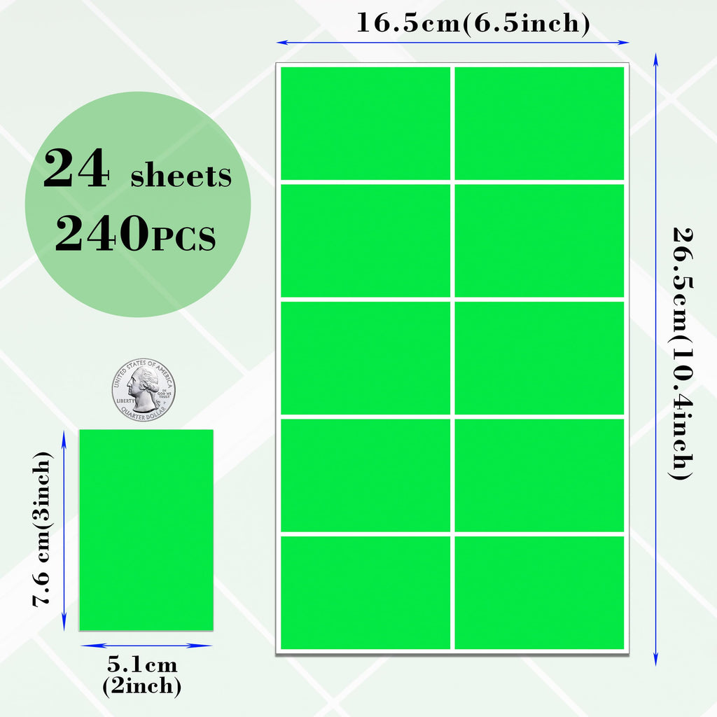 Fluorescent Green Label Stickers,3"x2" Sticker Labels,240 Pack Moving Label