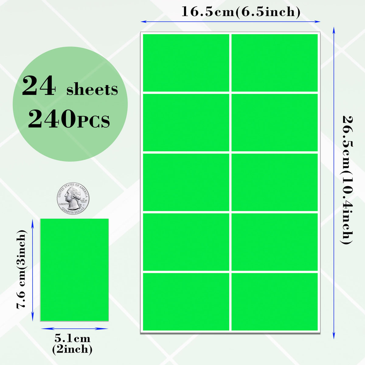 Fluorescent Green Label Stickers,3"x2" Sticker Labels,240 Pack Moving Label
