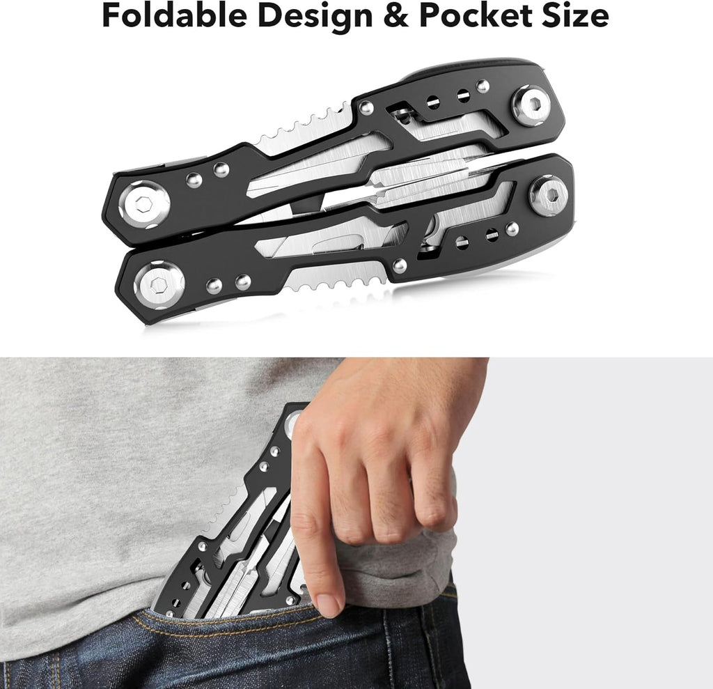 14-In-1 Multitool with Safety Locking, Professional Stainless Steel Multitool Pliers Pocket Knife, Bottle Opener