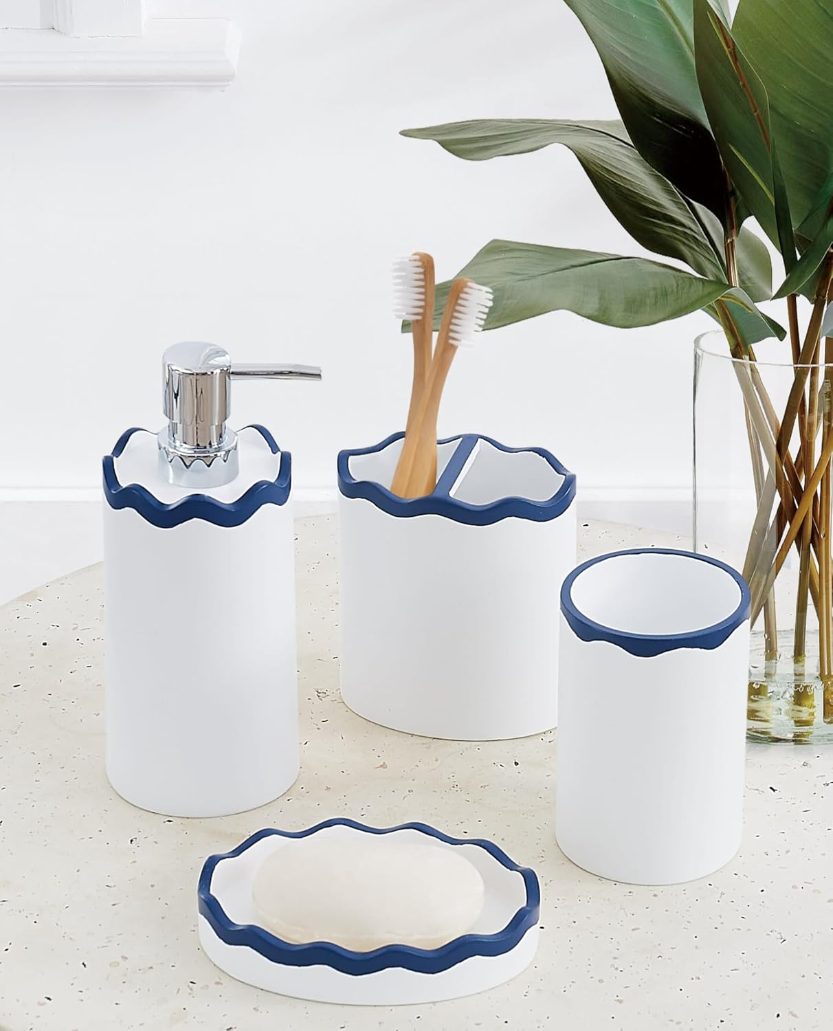 RIC Rac 100% Resin 4 Piece Bath Accessory Set in Navy, All Season, Adult Size, Oeko-TEX Certified