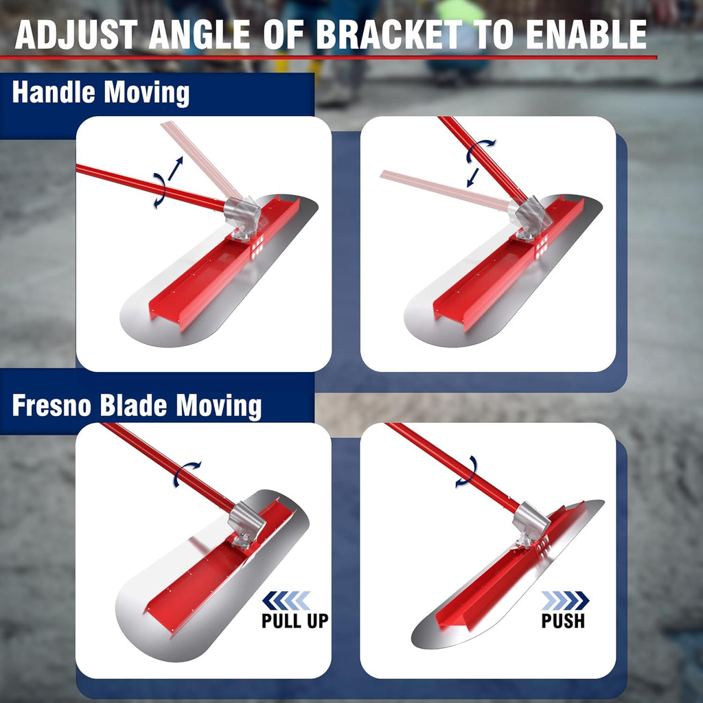 48''x12'' Concrete Bull Float Kit Fresno Round End Concrete Finishing Trowel Stainless Steel Trowel Board with 3