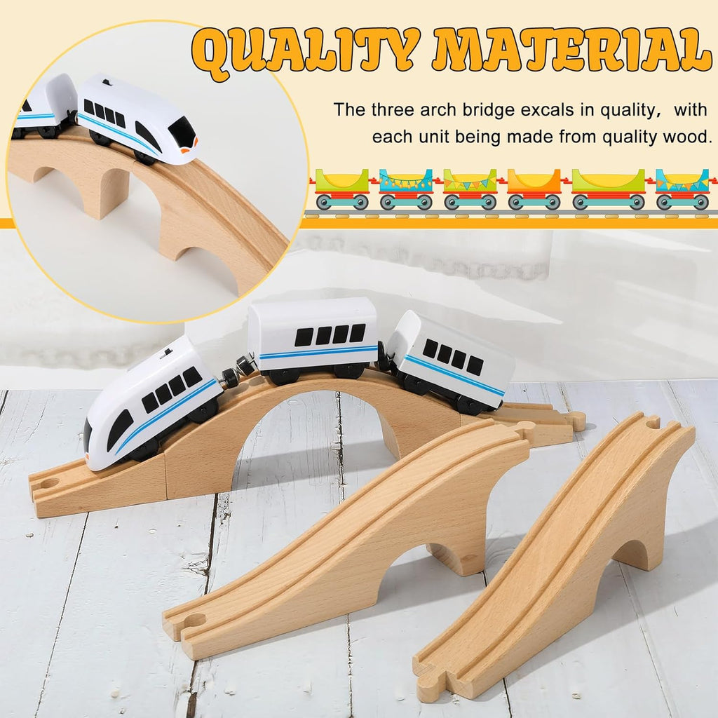 8 Pcs Wood Train Track Expansion Set Wooden Train Bridges Straight Wooden Train Track Accessories for Most Major Toy