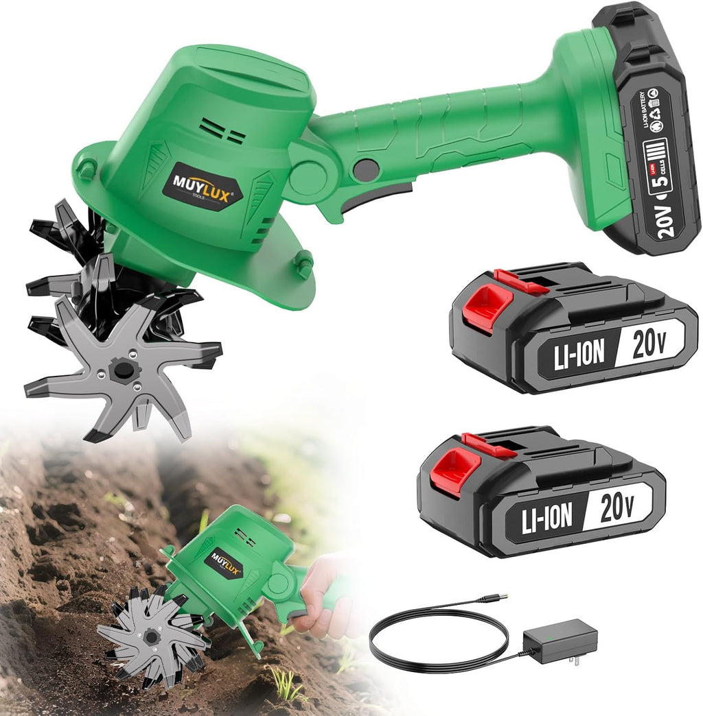 20V Cordless Tiller Cultivator for Gardening, Electric Garden Tiller with 2 x 2.0Ah Batteries & Charger, Garden