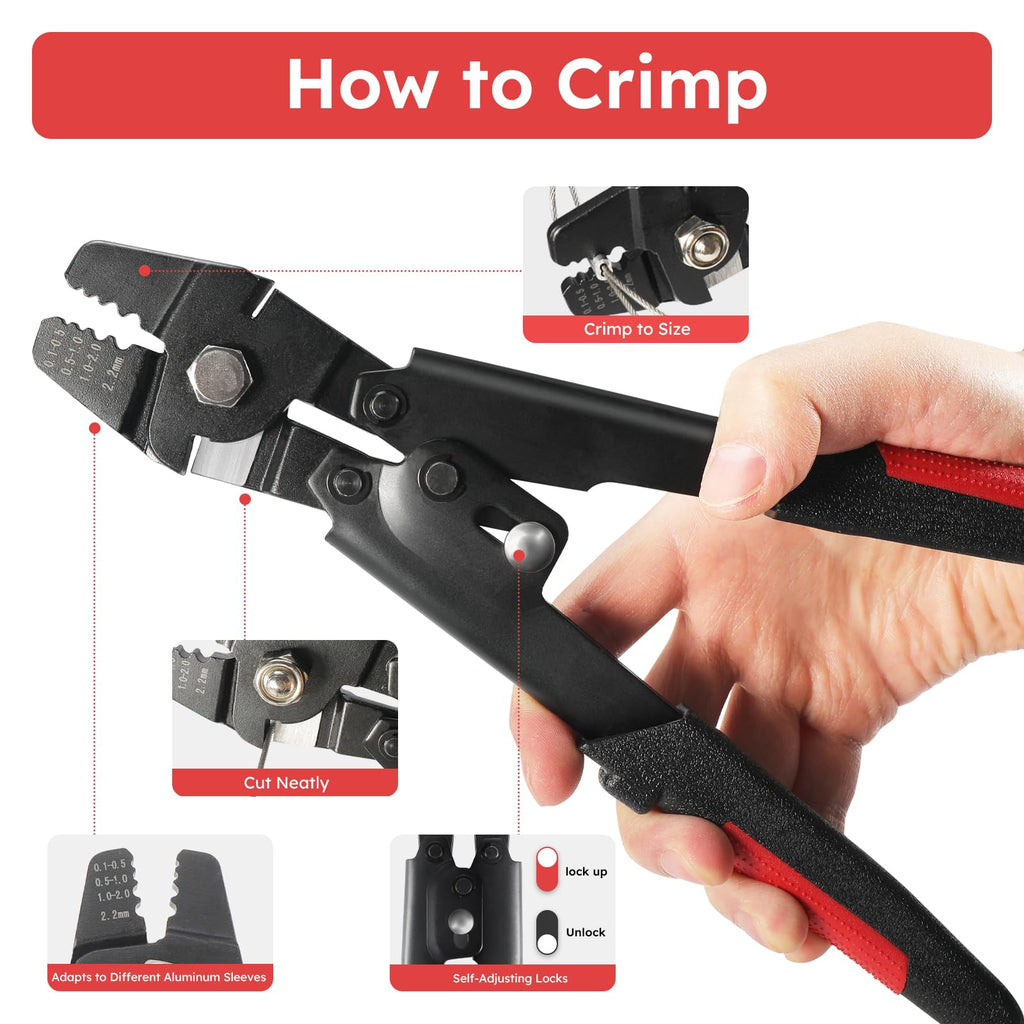 KALLSDY 328FT 1/16" Wire Rope Crimping Tool Kit for Hanging, Crafting