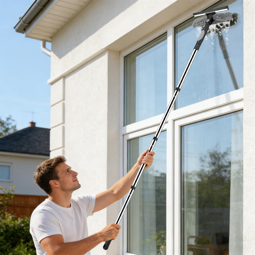 Window Squeegee with 66in Extension Pole 2-in-1 Window Cleaning Kit