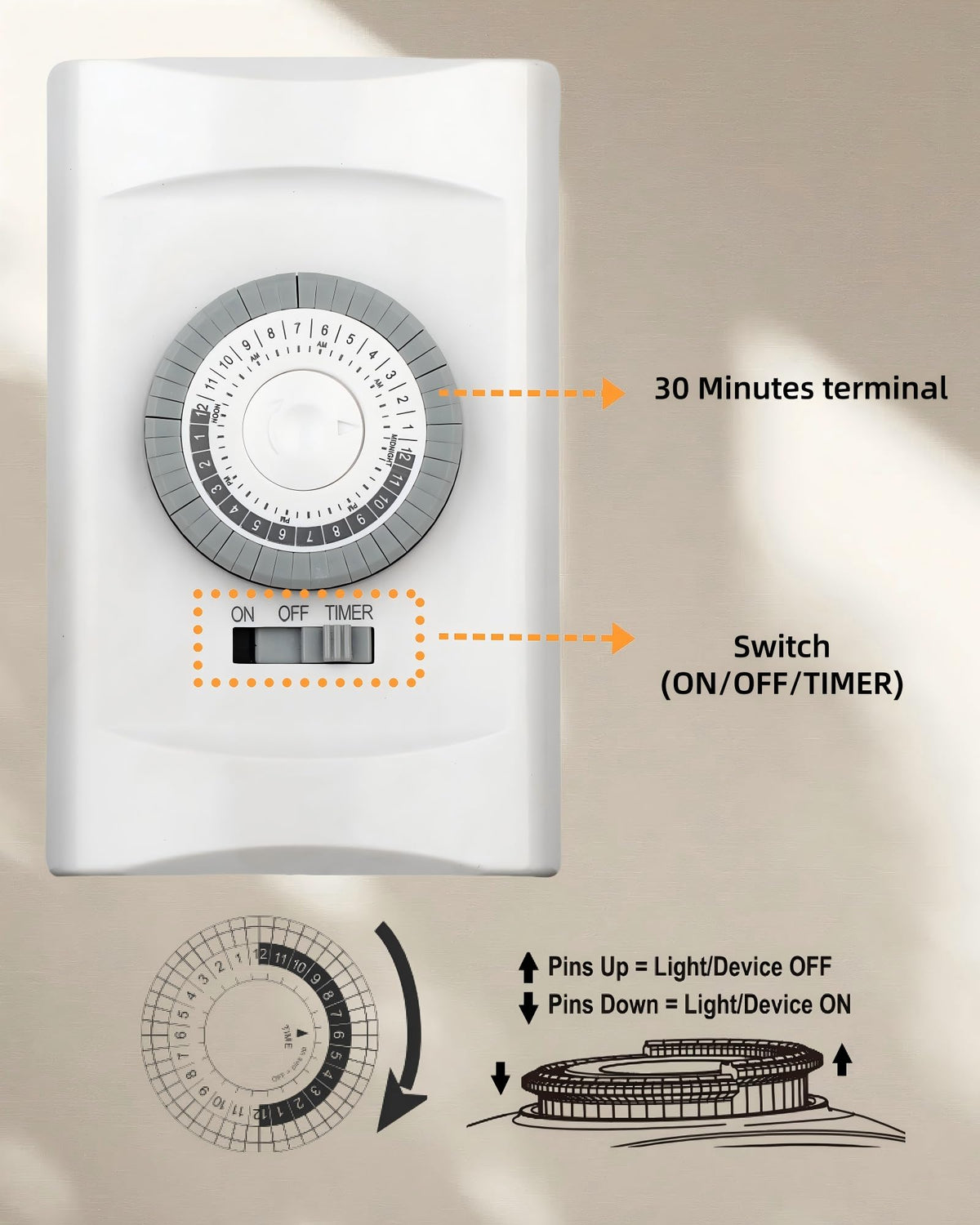 TAYMATIC 24-Hour in-Wall Mechanical Timer Light Switch, 15A