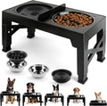 4-in-1 Dog Bowl Elevated Stand with Slow Feeder & Spill-Proof Water Bowl, 5-Height Adjustable Raised Dog Bowl for