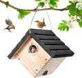 1 Pack Wren House, 1-1/8'' Entrance Hole Hanging Wooden Wren Bird Houses for Outside with Metal Guard, Air Vents