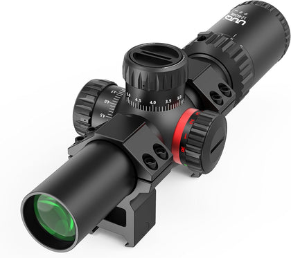 1.2-6x24 Rifle Scope,MOA Reticle,Clear Green-Coated Lens,Tactical Compact LPVO, R/G Dual-Color with 5 Levels