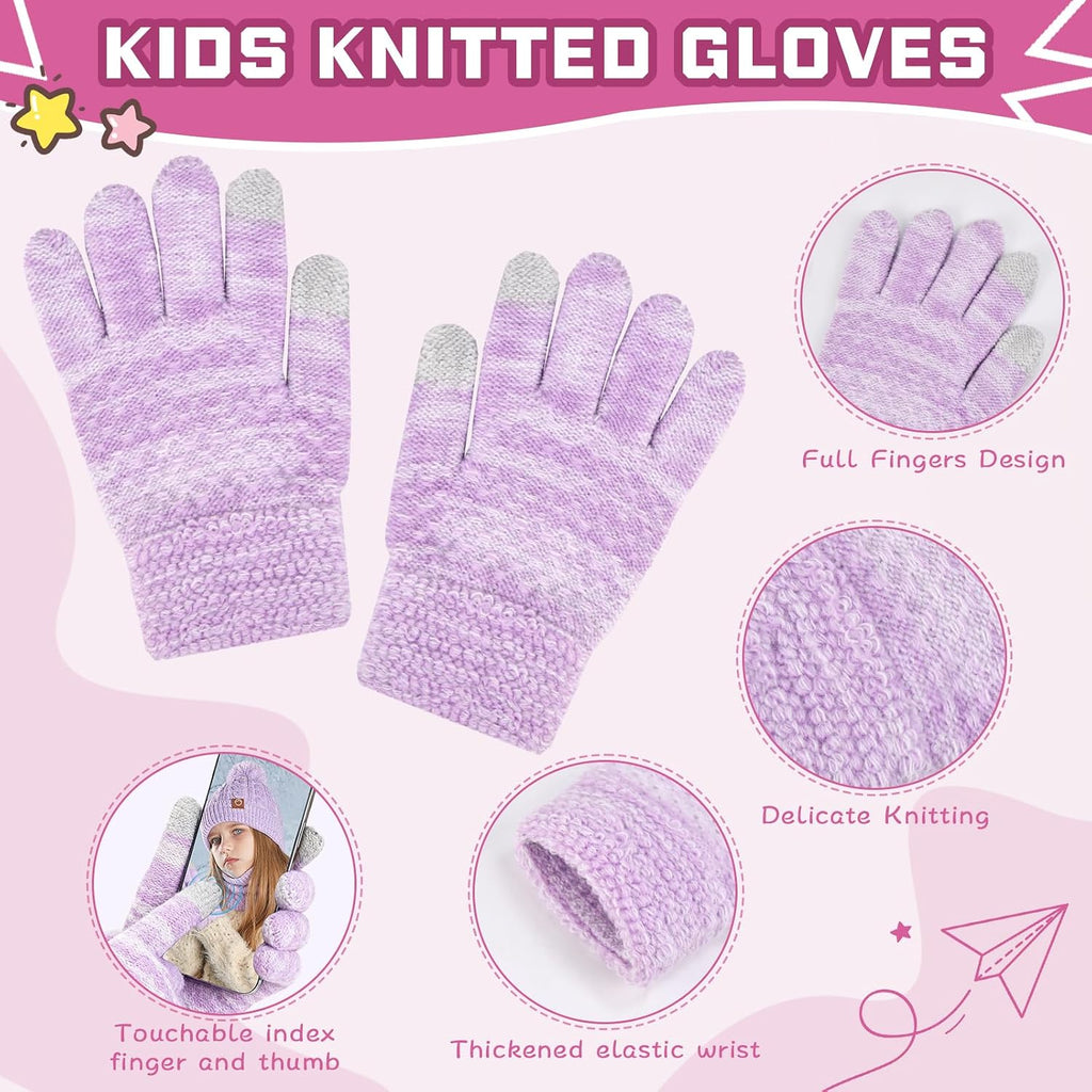 Kids Winter Hat Gloves Scarf Set, Girls Boys Hats Beanie with Pom Children Knit Neck Warmer Mittens Fleece Lined Set