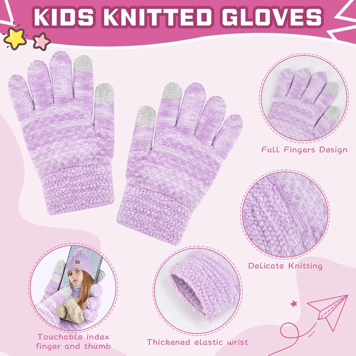 Kids Winter Hat Gloves Scarf Set, Girls Boys Hats Beanie with Pom Children Knit Neck Warmer Mittens Fleece Lined Set