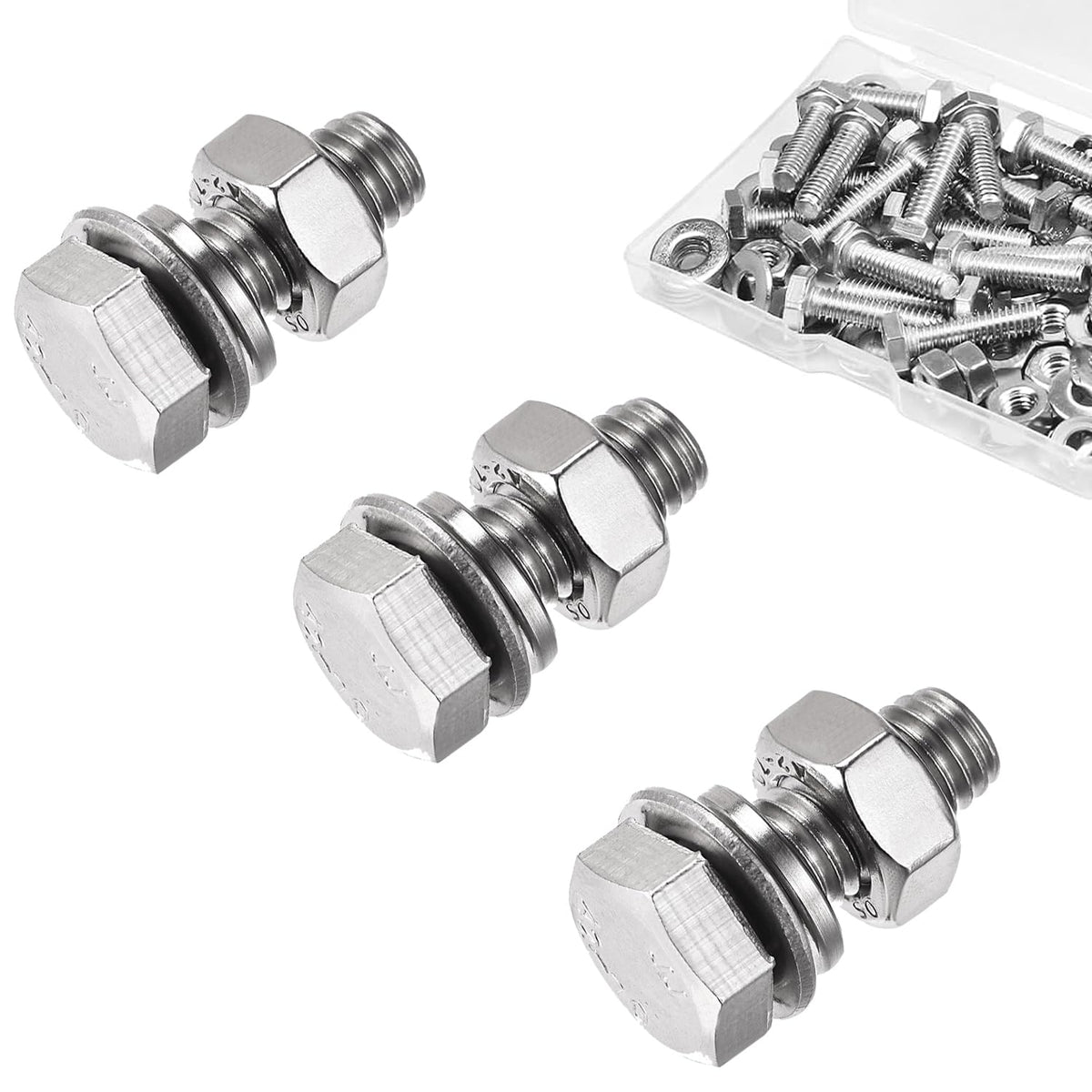 M8 x 16mm Hex Head Screws Bolts, Nuts, Flat & Lock Washers Kits