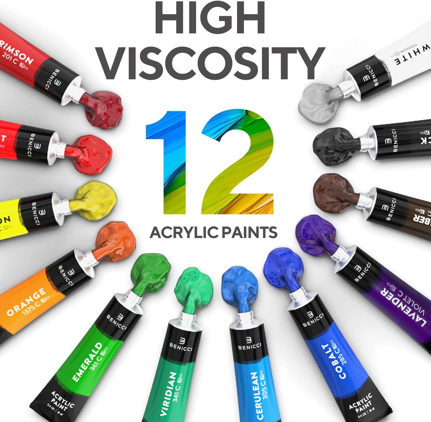 Complete Acrylic Paint Set – 12х Rich Pigment Colors & 6x Art Brushes - Includes 3 Paint Canvases, Palette Knife &