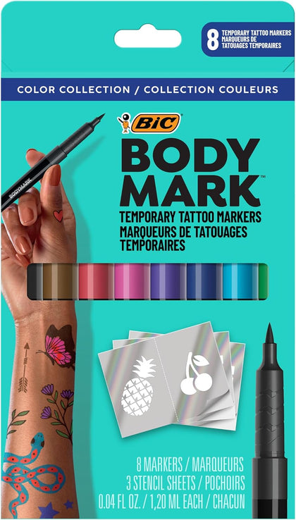 Temporary Tattoo Markers, 8-Count Color Collection, Skin-Safe & Cosmetic Quality, Cruelty-Free, Long-Lasting