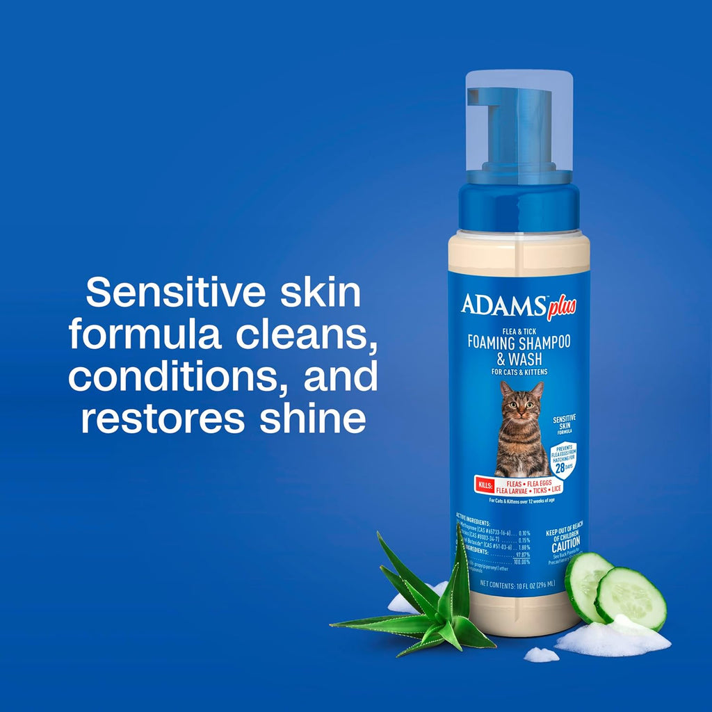 Plus Flea & Tick Foaming Shampoo & Wash, Cat Flea Shampoo, 10 oz