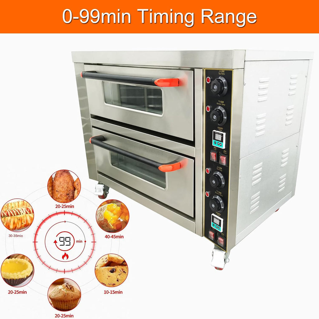 Commercial Pizza Oven Movable Double Deck Convection Oven Commercial Cooker Double Electric Baking Ovens 20℃-350℃