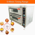 Commercial Pizza Oven Movable Double Deck Convection Oven Commercial Cooker Double Electric Baking Ovens 20℃-350℃