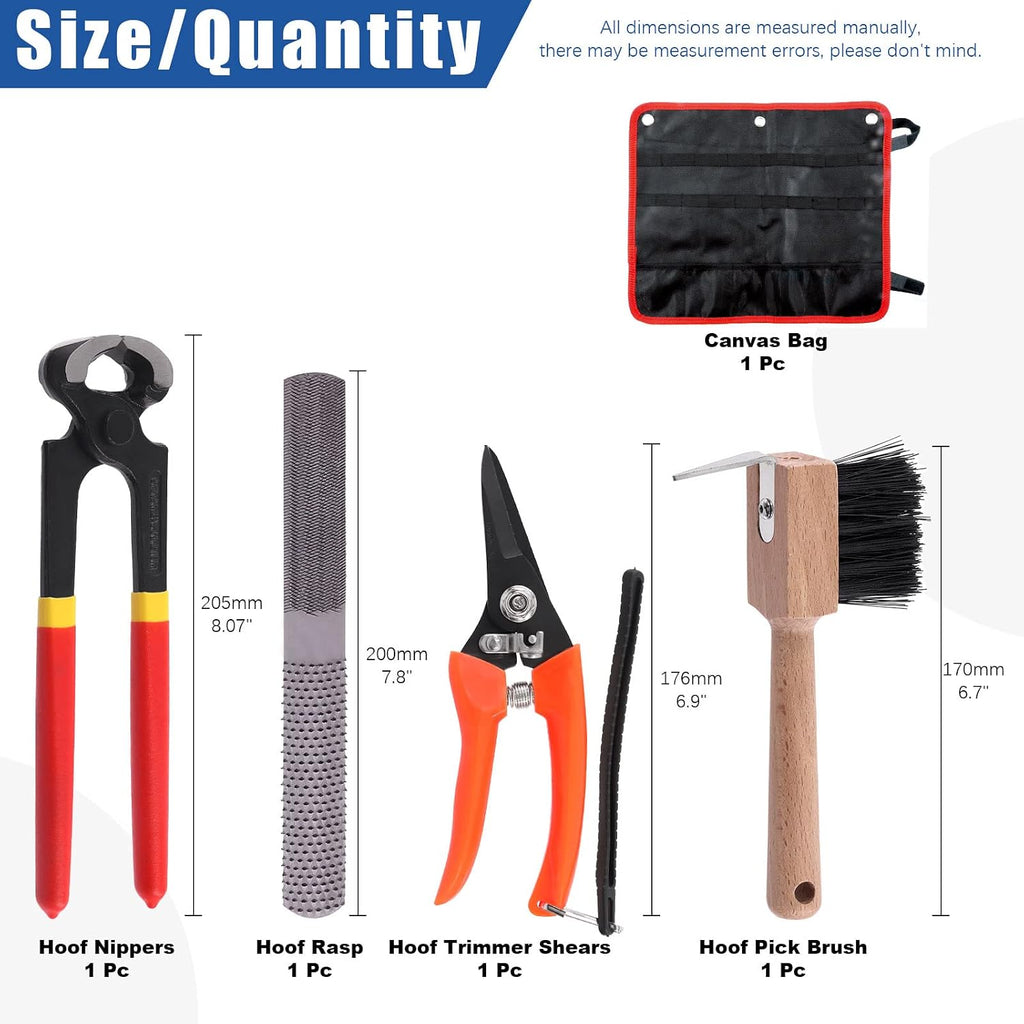 5Pcs Professional Farrier Tool Kit, Hoof Nippers Hoof Rasp Hoof Trimming Shears Hoof Brush with Storage Bag Kit, Rasp