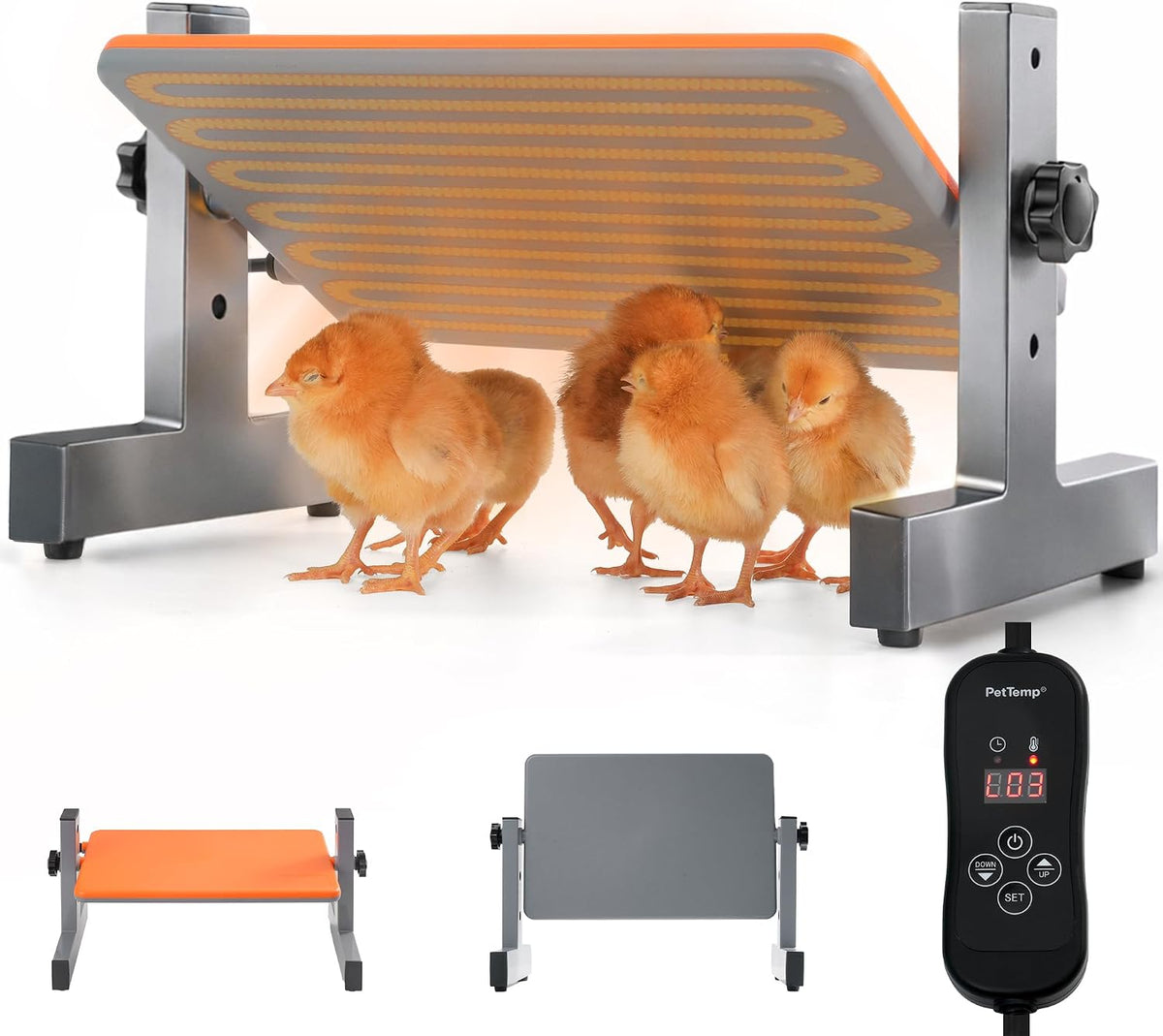 Smart Chick Brooder Heater with Digital Temp & Timer, Adjustable Height & Angle, Radiant Chicken Coop Heater for