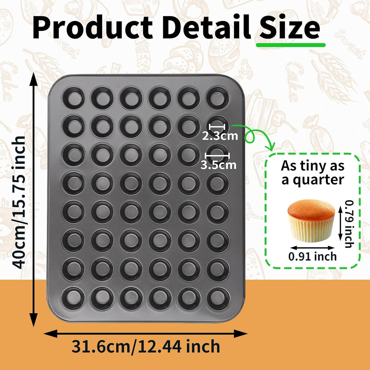 Mini Muffin Pan 48 Cups Nonstick, 1 Pack 48 Mini Small Tiny Cup Non Stick Muffin Baking Pan Tin Tray Carbon Steel