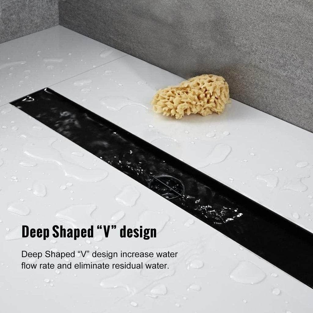 28" Linear Shower Drain Brushed Matte Black with Tile Insert Grate