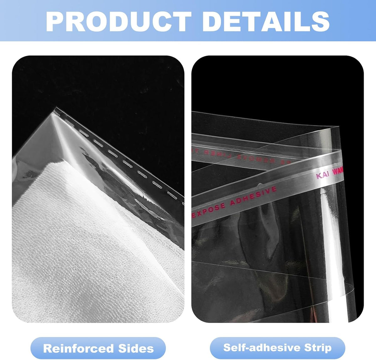 100 Count Clear Poly T Shirt Bags, Cellophane Bags, Self Sealing With 10 Pcs Size Stickers(10 * 13)