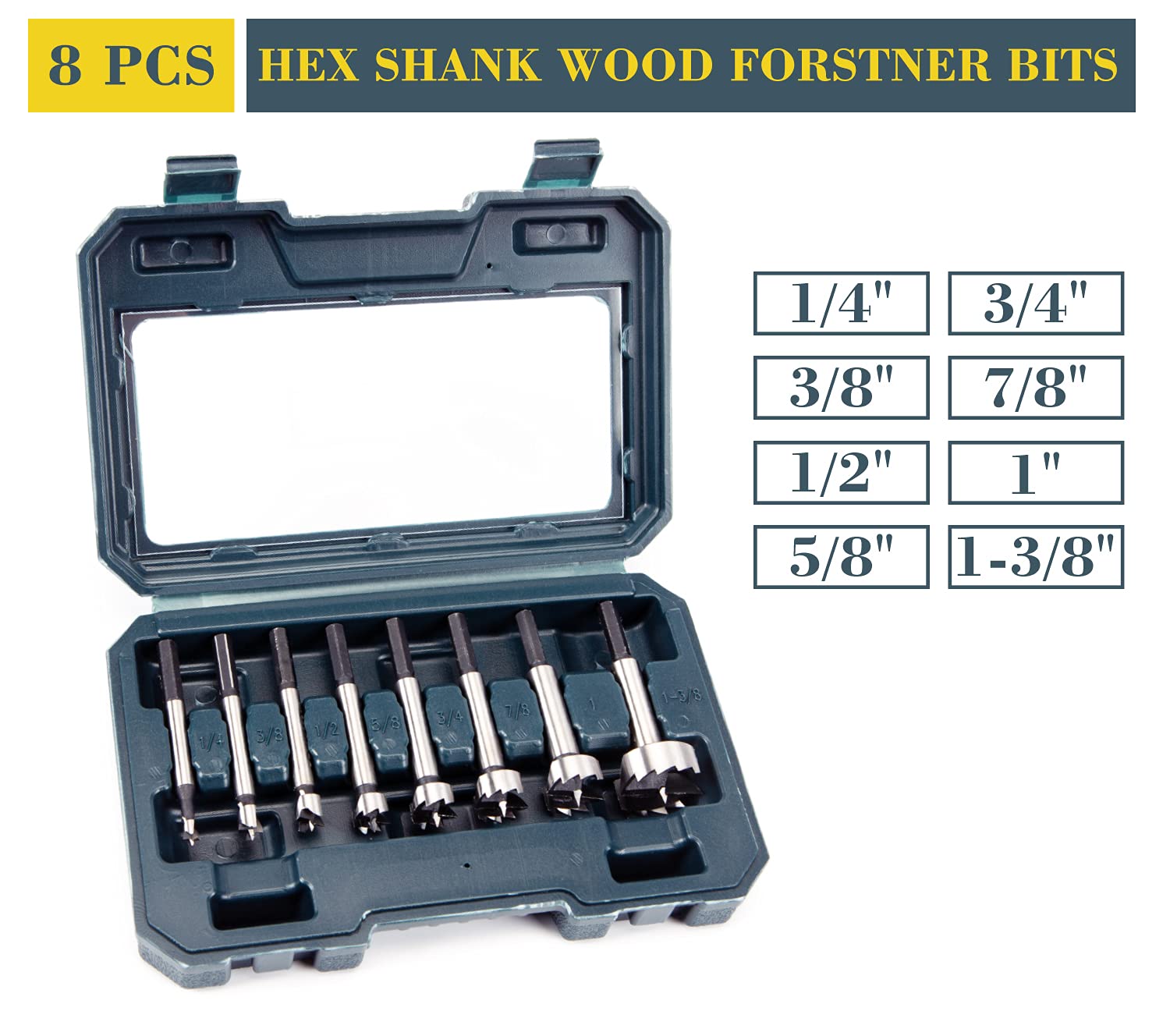 Hex Shank Forstner Bit Set 8pcs Multi Sided Shank Wood Drill bit Set