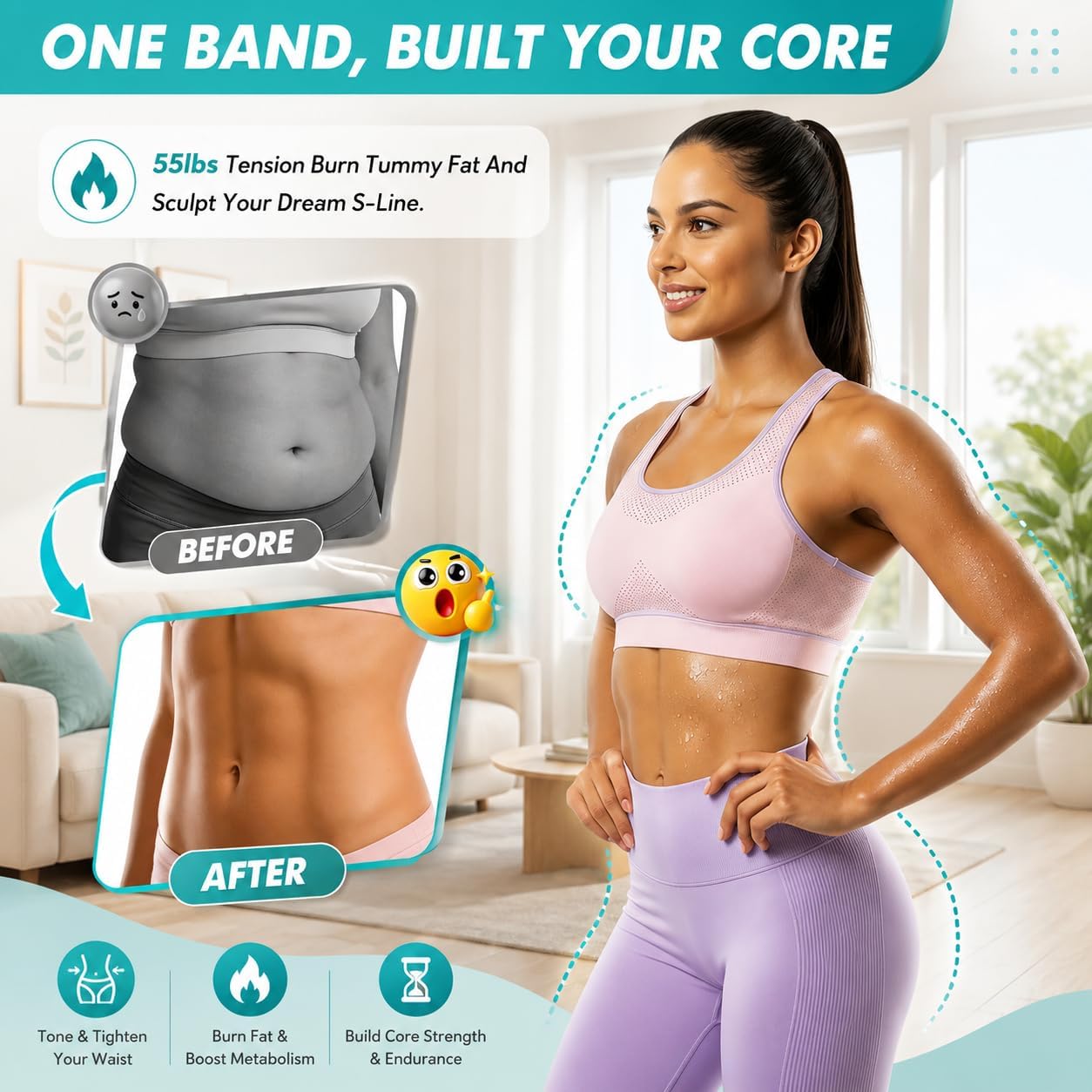 Upgraded Pedal Resistance Band with Comfort Grip Handle, Soft Padded Foot Straps & Thickened Latex Tubes | 55LBS