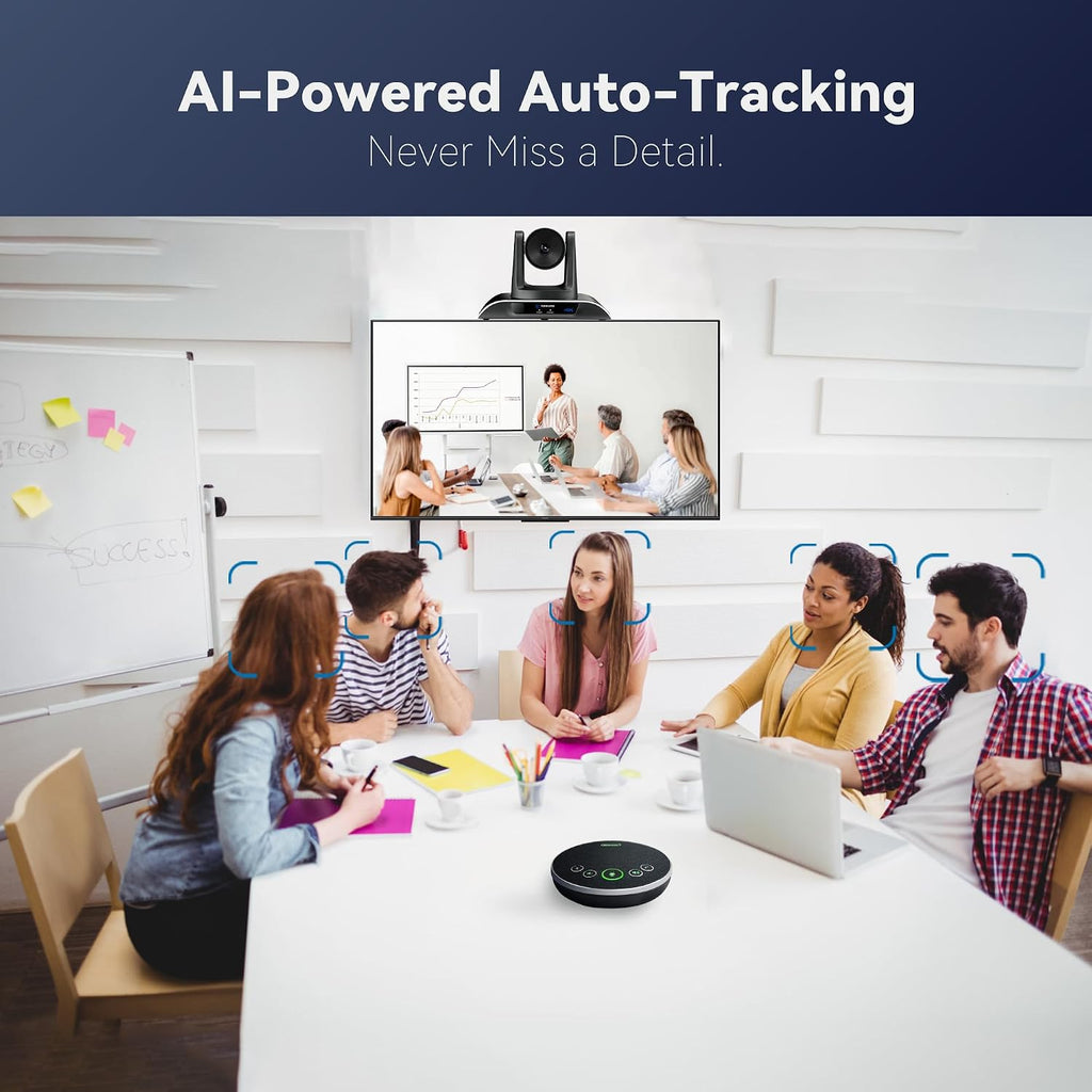 4K Conference Room Camera System with Gesture Control, AI Auto-Tracking PTZ Camera 5X Digital Zoom with Speakerphone