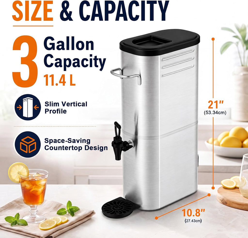 3 Gallon Stainless Steel Commercial Iced Tea Dispenser