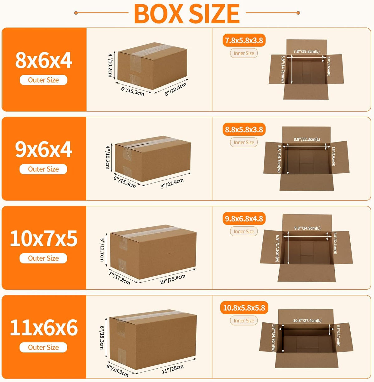 40 Pack Brown Assorted Shipping Box, 11x6x6, 10x7x5, 9x6x4, 8x6x4