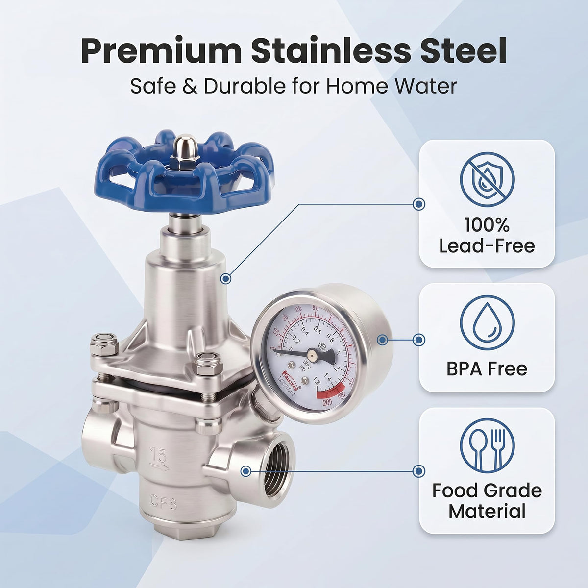 Valquave Water Pressure Regulator, 1/2 Inch Pressure Reducing Valve