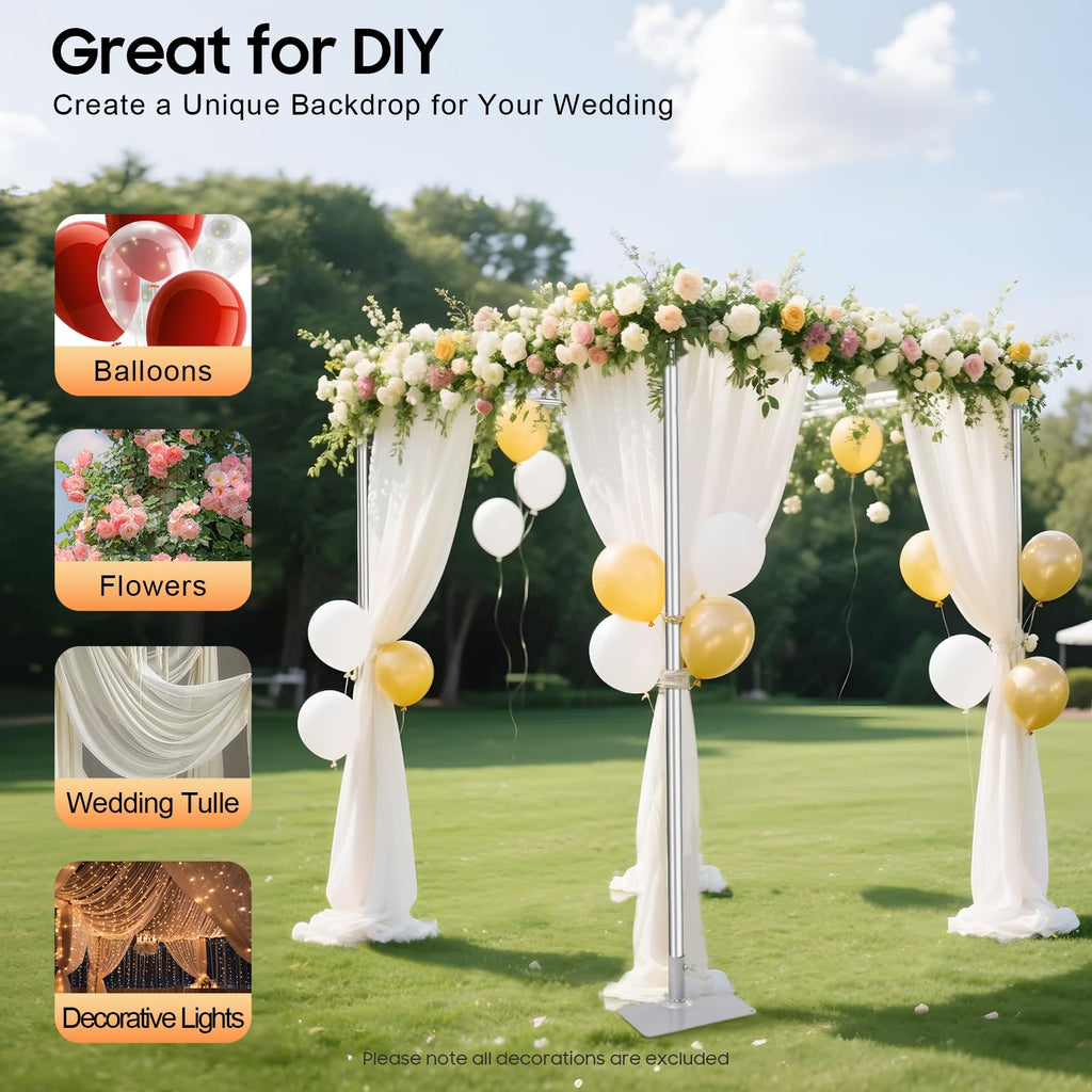 10FT Wedding Backdrop Stand, Adjustable 4-Post Canopy Chuppah Mandop Hardware Kit, Metal Arch Frame for Wedding