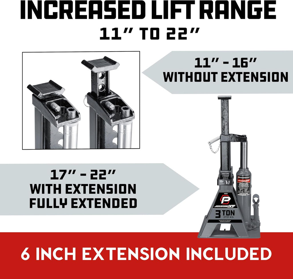 3 Ton All-in-One Hydraulic Bottle Jack and Jackstand in One, Compact, Wide Base, 11-21 Inch Range, Eliminates