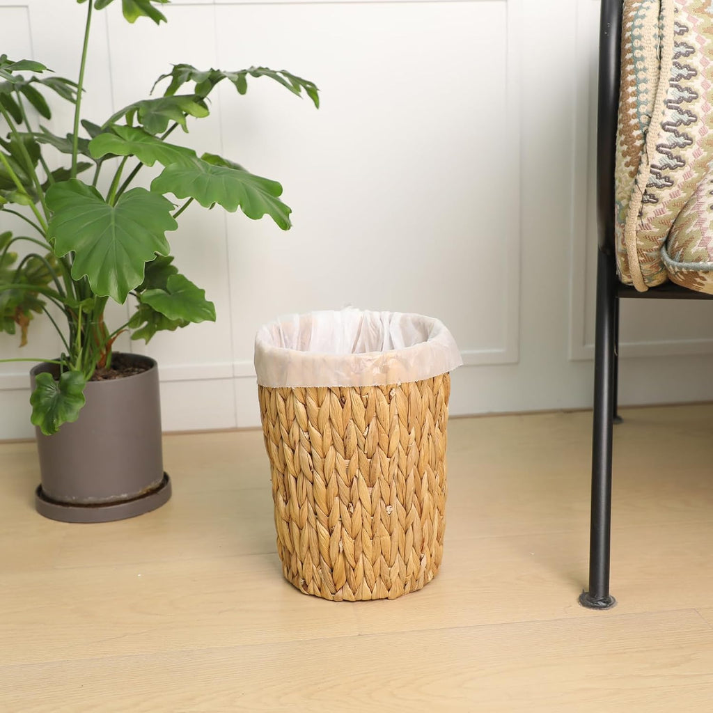 Wicker Waste Basket, Handwoven Water Hyacinth Trash Can Small Bathroom Trash Can Boho Woven Decorative Office Garbage